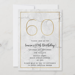 White & Gold Marbled 60th Birthday Invites