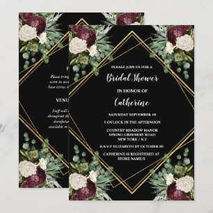 White gold maroon rose botanical floral chic invitation
