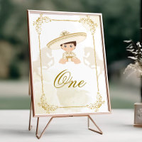 White Gold Mexican Baptism Birthday Table Number