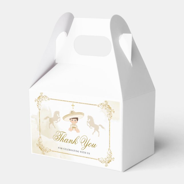 White Gold Mexican Boy Baptism 1st Birthday Favour Box (Front Side)