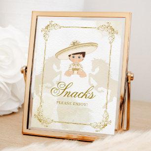 White Gold Mexican Boy Baptism 1st Birthday Snacks Poster