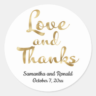 White & Gold Minimalist Love & Thanks Wedding  Classic Round Sticker