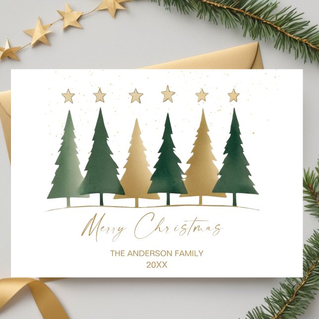 White & Gold Minimalist Modern Christmas Trees Invitation (White & Gold Minimalist Modern Christmas Trees Invitation)