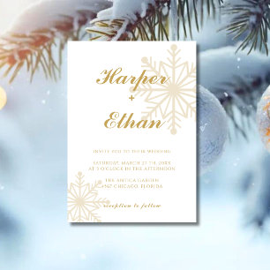 White Gold Minimalist Snowflake Christmas Wedding Invitation