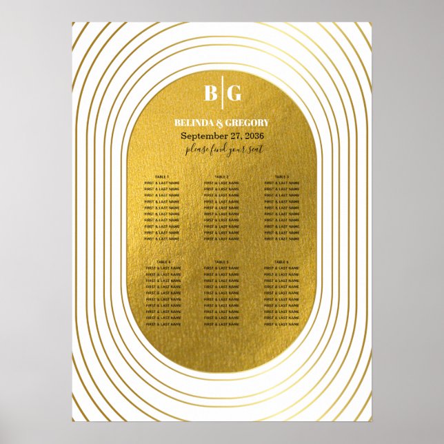 White & Gold Modern Arch Wedding Seating Chart (Front)