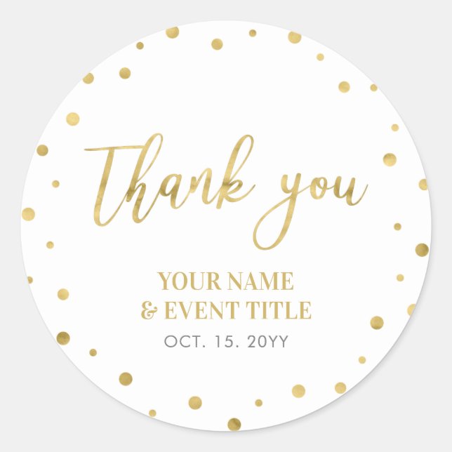 White & Gold | Modern Birthday Favour Thank you Classic Round Sticker (Front)