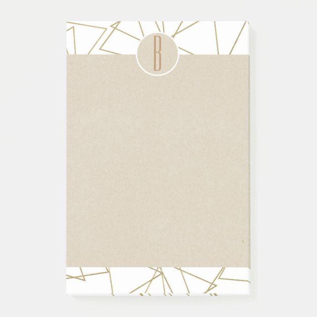 White Gold Modern Geometric Kraft Rustic Monogram Post-it Notes (Front)