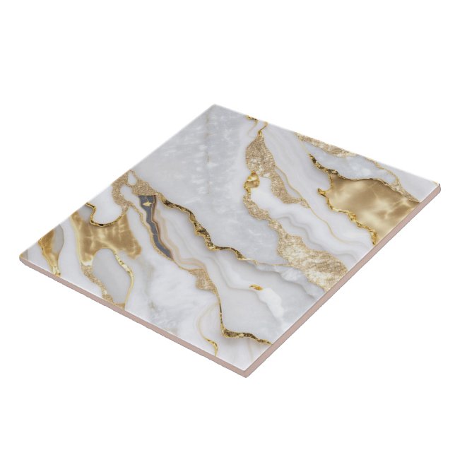 White Gold Modern Marble Agate Collection Ceramic Tile (Side)
