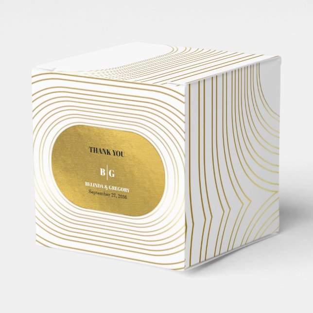 White & Gold Modern Minimalist Arch Wedding Favour Box (Front Side)