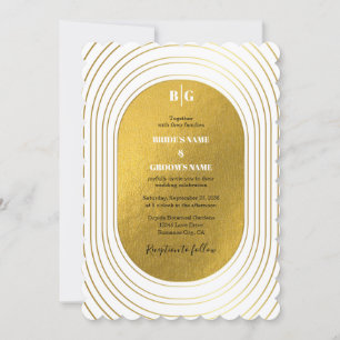 White & Gold Modern Minimalist Arch Wedding Invitation