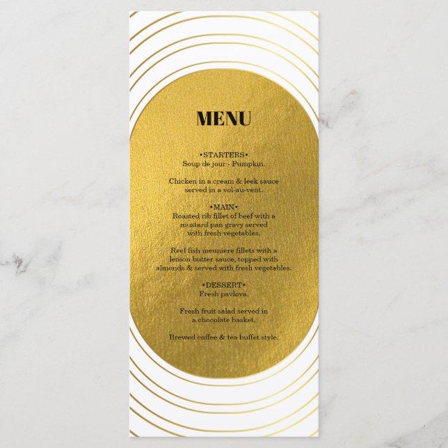 White & Gold Modern Minimalist Arch Wedding Menu (Front)