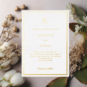 White gold modern monogram luxury wedding
