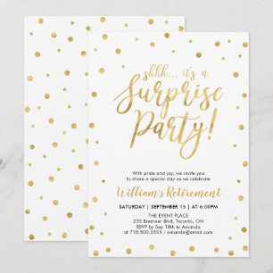 White & Gold   Modern Surprise Retirement Party Invitation