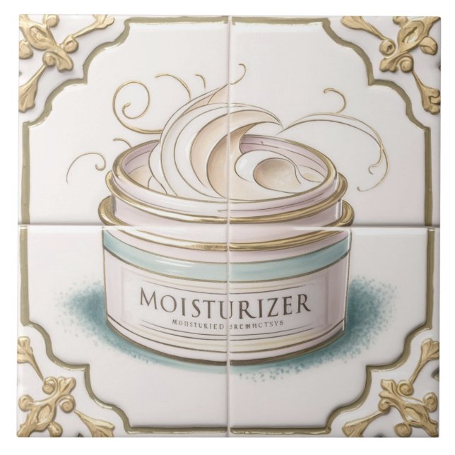 White & Gold Moisturiser Container Funny Bathroom Ceramic Tile (Front)