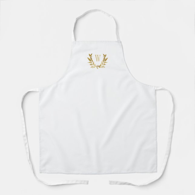 White Gold Monogram Elegant Chic Fancy Pretty Apron (Front)