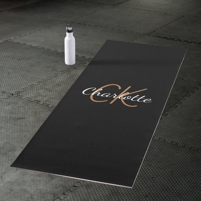 White gold monogram initials name script elegant yoga mat (Creator Uploaded)