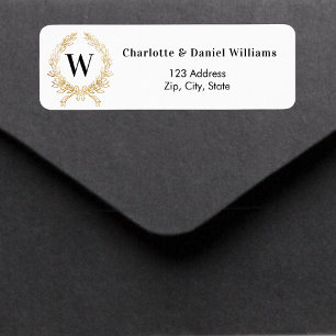 White gold monogram wreath return address label