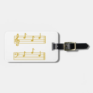 WHITE GOLD MUSIC LOVER DAD NOTES TREBLE BASS CLEF LUGGAGE TAG