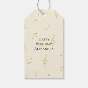 White Gold Music Notes Birthday Gift Tags