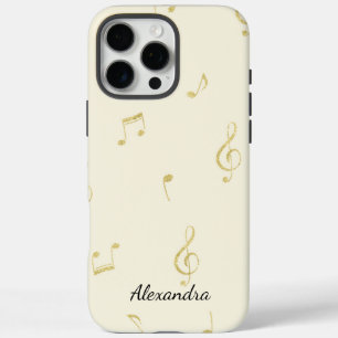 White Gold Music Notes iPhone 16 Pro Max Case