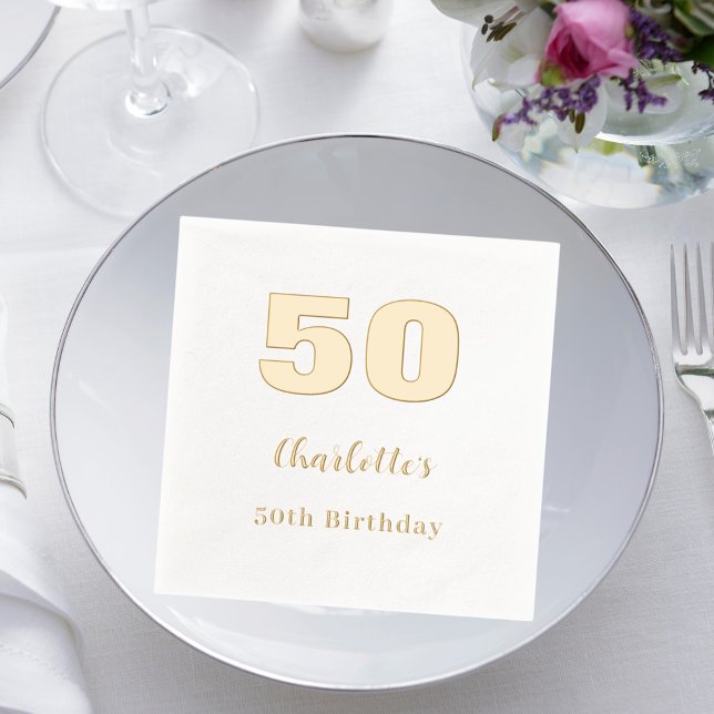 White gold name elegant birthday party foil napkins (Creator Uploaded)