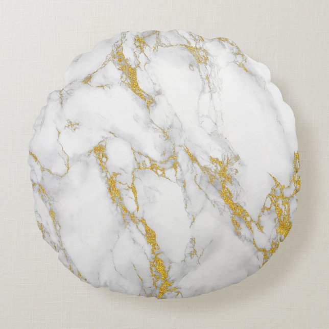 White & Gold Natural Marble Stone Texture Round Cushion (Front)