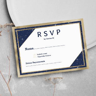White gold navy blue glitter geometric RSVP Invitation