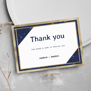 White gold navy blue glitter geometric Thank You Invitation