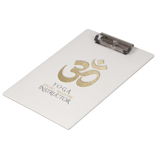 White & Gold OM Symbol Yoga Mediation instructor Clipboard (Angled)