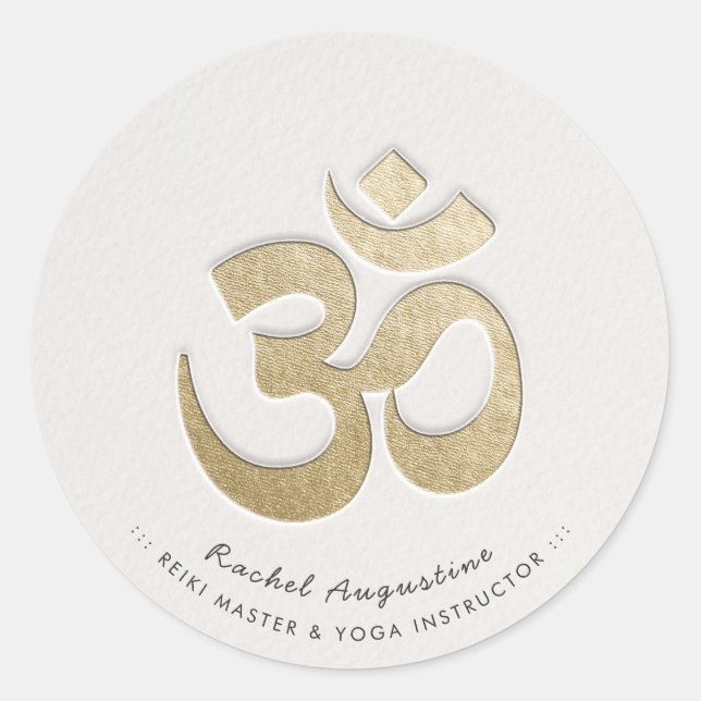 White & Gold OM Symbol YOGA Meditation Instructor Classic Round Sticker (Front)