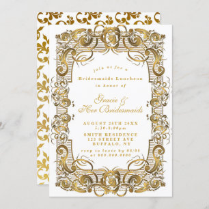 White Gold Ornament Bridesmaids Luncheon Invites