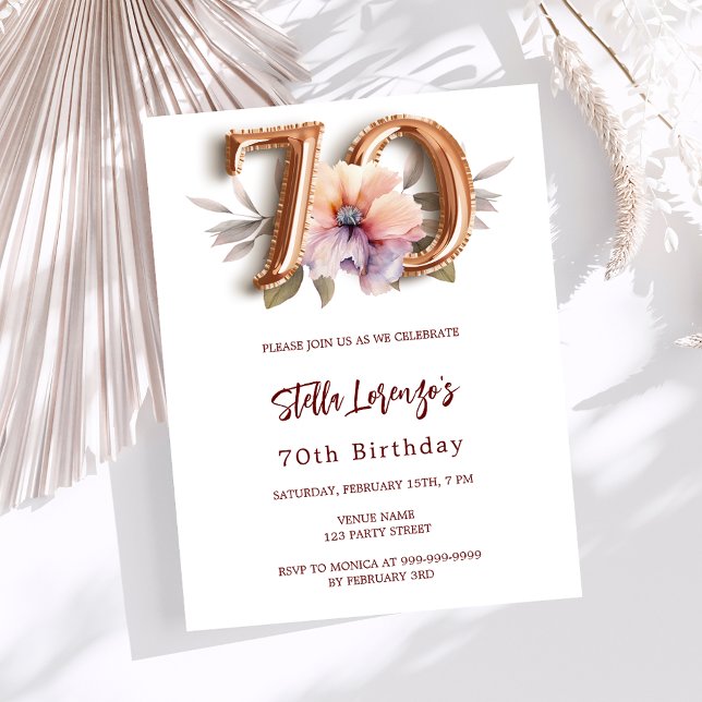 White gold peach floral budget 70th birthday (Creator Uploaded)