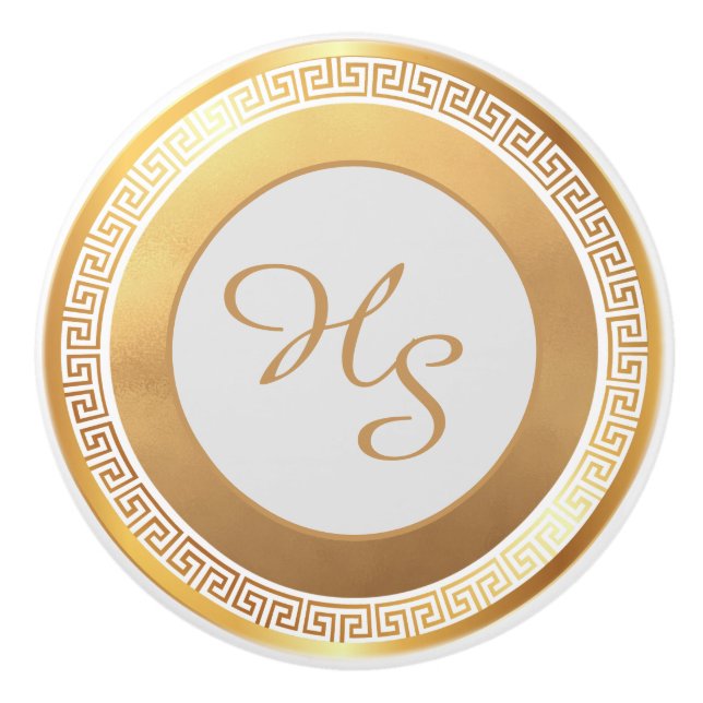 White Gold Personalised Monogram Ceramic Knob (Front)