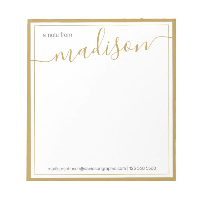 White Gold Personalised Name From The Desk Of Notepad (Front)
