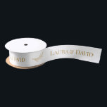 White Gold Personalised Wedding Gift Ribbon Satin Ribbon<br><div class="desc">This custom white gold wedding ribbon with the bride's and groom's names and the date of the wedding is great for gift wrapping. It will make your gift boxes or wedding favours look really cute. Personalise it with your names and wedding date. Different colours available.</div>