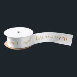White Gold Personalised Wedding Gift Ribbon Satin Ribbon<br><div class="desc">This custom white gold wedding ribbon with the bride's and groom's names and the date of the wedding is great for gift wrapping. It will make your gift boxes or wedding favours look really cute. Personalise it with your names and wedding date. Different colours available.</div>