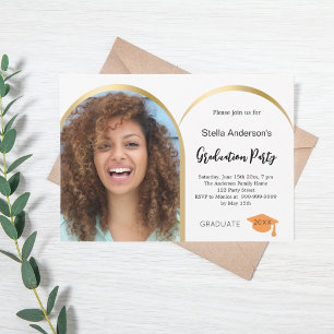 White gold photo arch graduation 2025 invitation