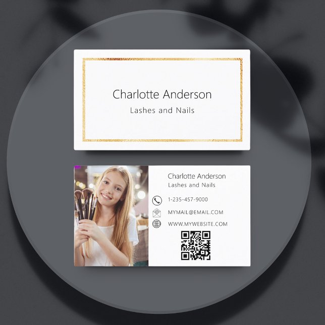 White gold photo elegant QR code Business Card (Creator Uploaded)