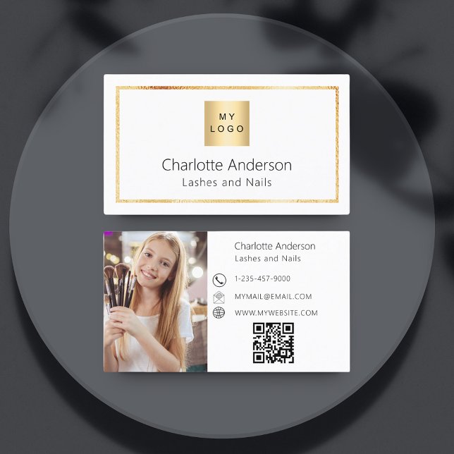 White gold photo elegant QR code logo Business Card (Creator Uploaded)
