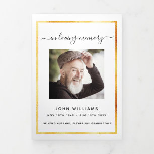 White gold photo elegant tri-fold funeral program