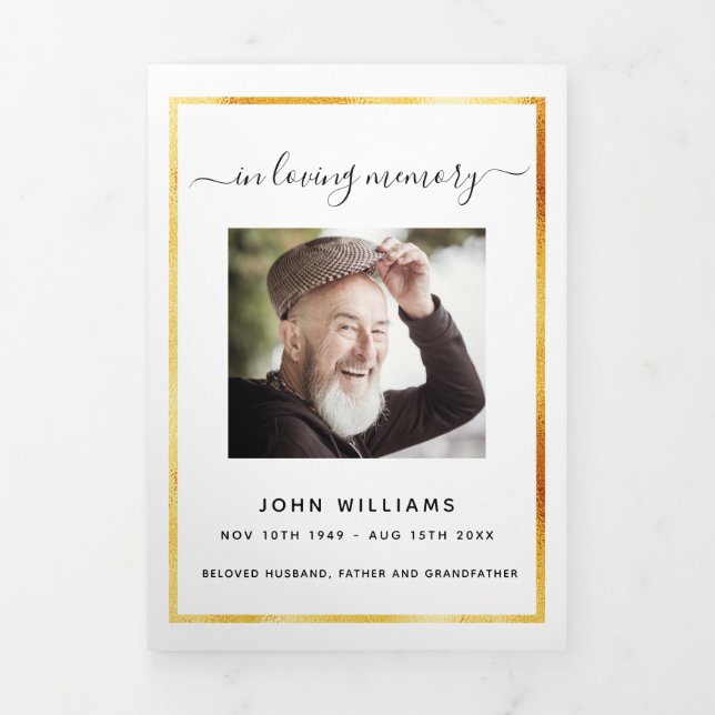 White gold photo elegant tri-fold funeral program (Cover)