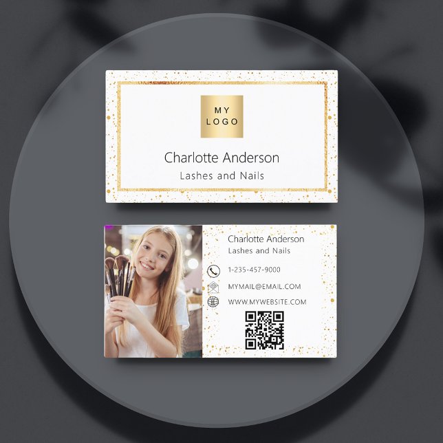 White gold photo logo modern QR code Business Card (Creator Uploaded)