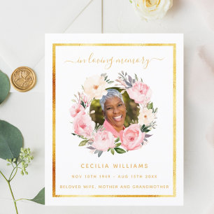 White gold photo pink floral funeral program