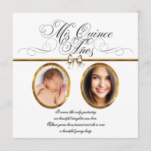 White Gold Photo Quinceanera Invitations
