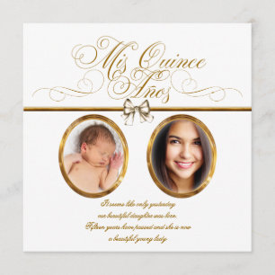 White Gold Photo Quinceanera Invitations