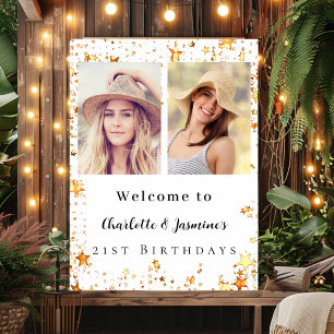 White gold photo stars 2 persons birthday welcome poster