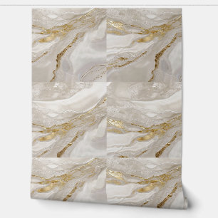 White Gold Plaster Tiles Wallpaper