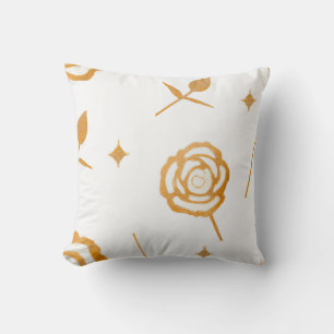 White & Gold Plate Rose Floral Pattern Cushion