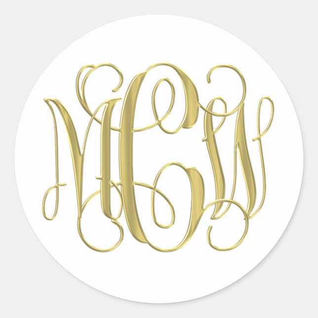 White  Gold Preppy Vine Script Monogram DIY BG Classic Round Sticker (Front)
