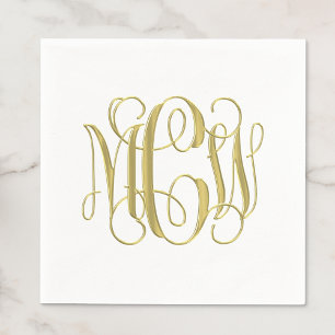White  Gold Preppy Vine Script Monogram DIY BG Napkin
